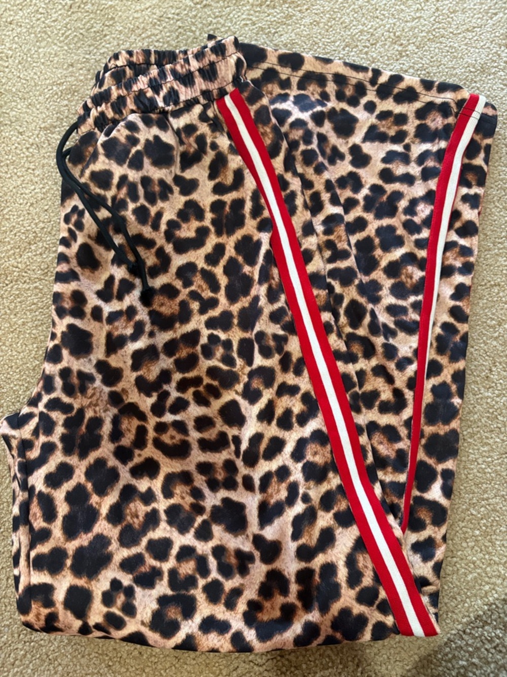 Leopard Print wide leg pants  with Red Stripe